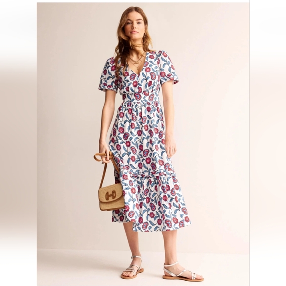 Boden Dresses & Skirts - NWOT Boden Women's Eve Midi Floral Short Sleeves Dress,100% Linen,Size US 14R/L
